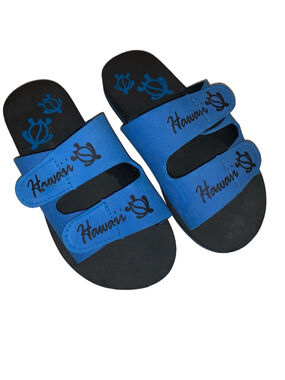 🔒 10 items for $20 - Hawaii turtle foam Sandals Size 6 Blue black velcro